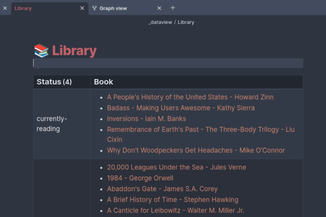 Obsidian Library List View
